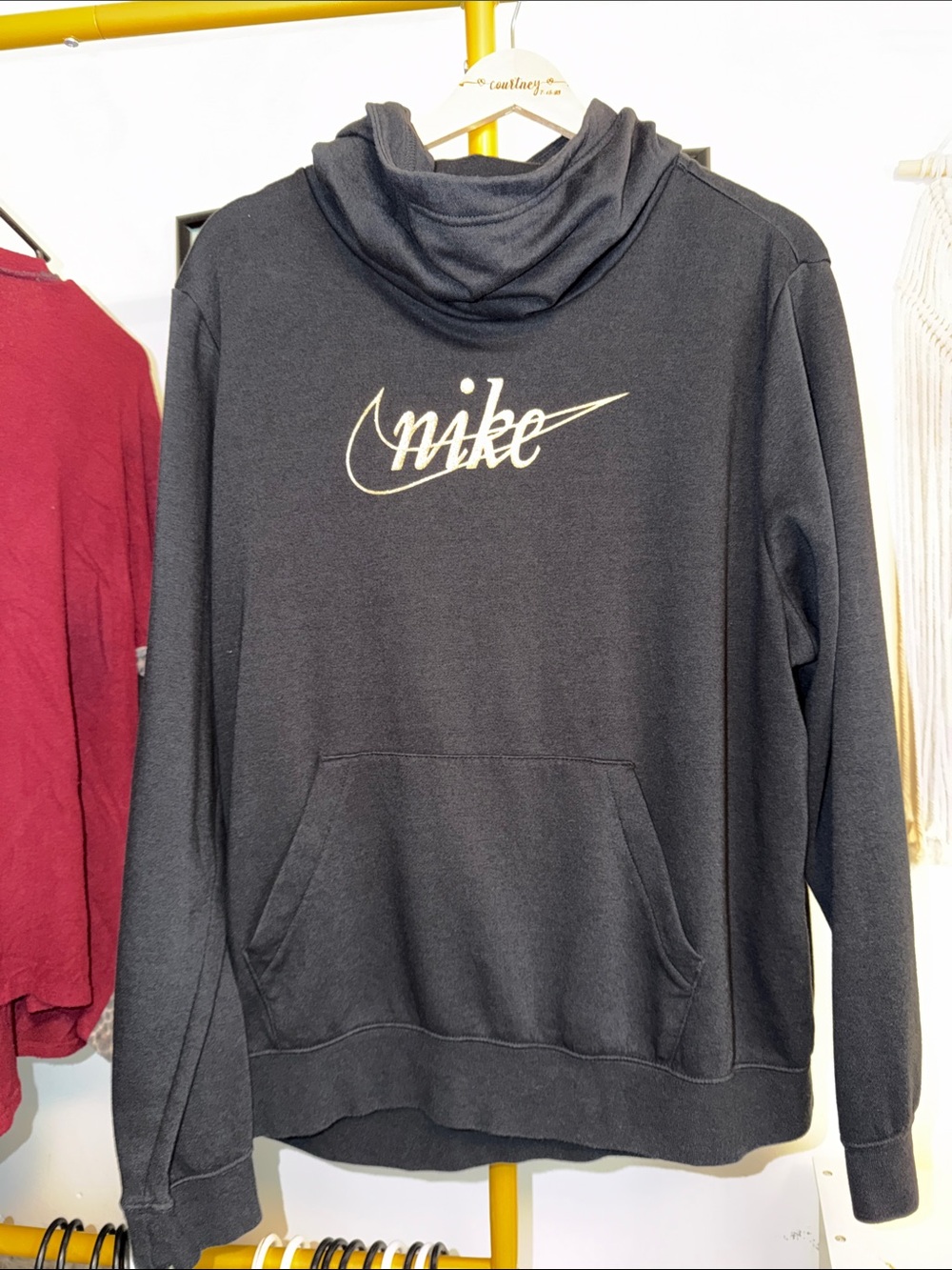 Nike Black Hoodie with Gold Script Swoosh